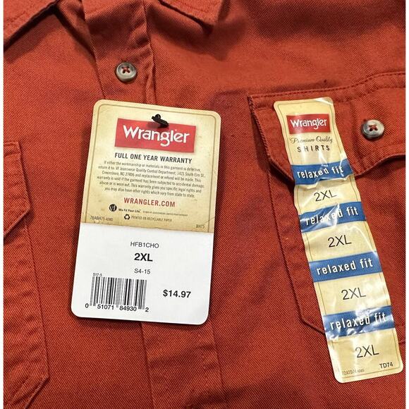 Wrangler Shirt Men's 2XL Outdoor Button Up Relaxed Orange Camping NEW Shirt - Picture 9 of 14